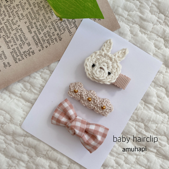 チェックリボン♡ベビーヘアクリップ 赤ちゃんヘアクリップ 赤ちゃん