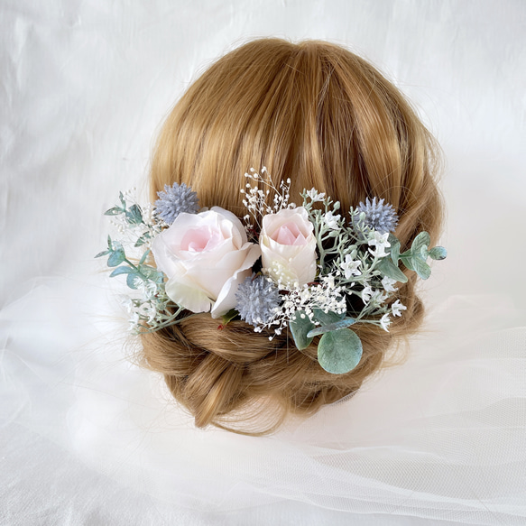 ホワイトピンク　ローズ　ヘッドドレス　ヘアアクセサリー　結婚式　ブライダルアクセサリー　　前撮り　フォトウエディング 3枚目の画像