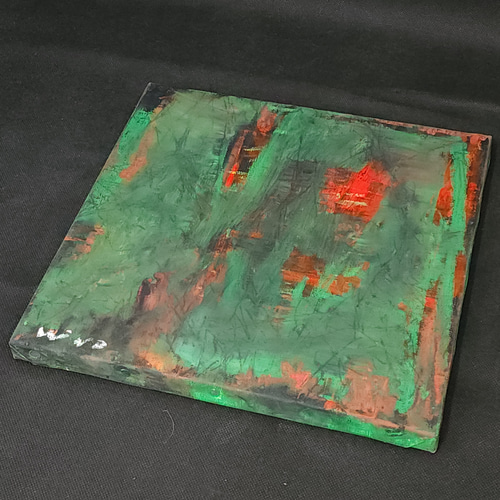 パステル(油絵) オレンジ色とブルーの空の下で 【原画】オイルパステルアート