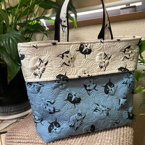 猫柄バッグ トートバッグ パッチワーク ハワイアンキルト トート