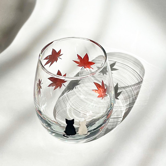 作品)サンドブラストもみじ模様のガラス花瓶 約20cm 作品