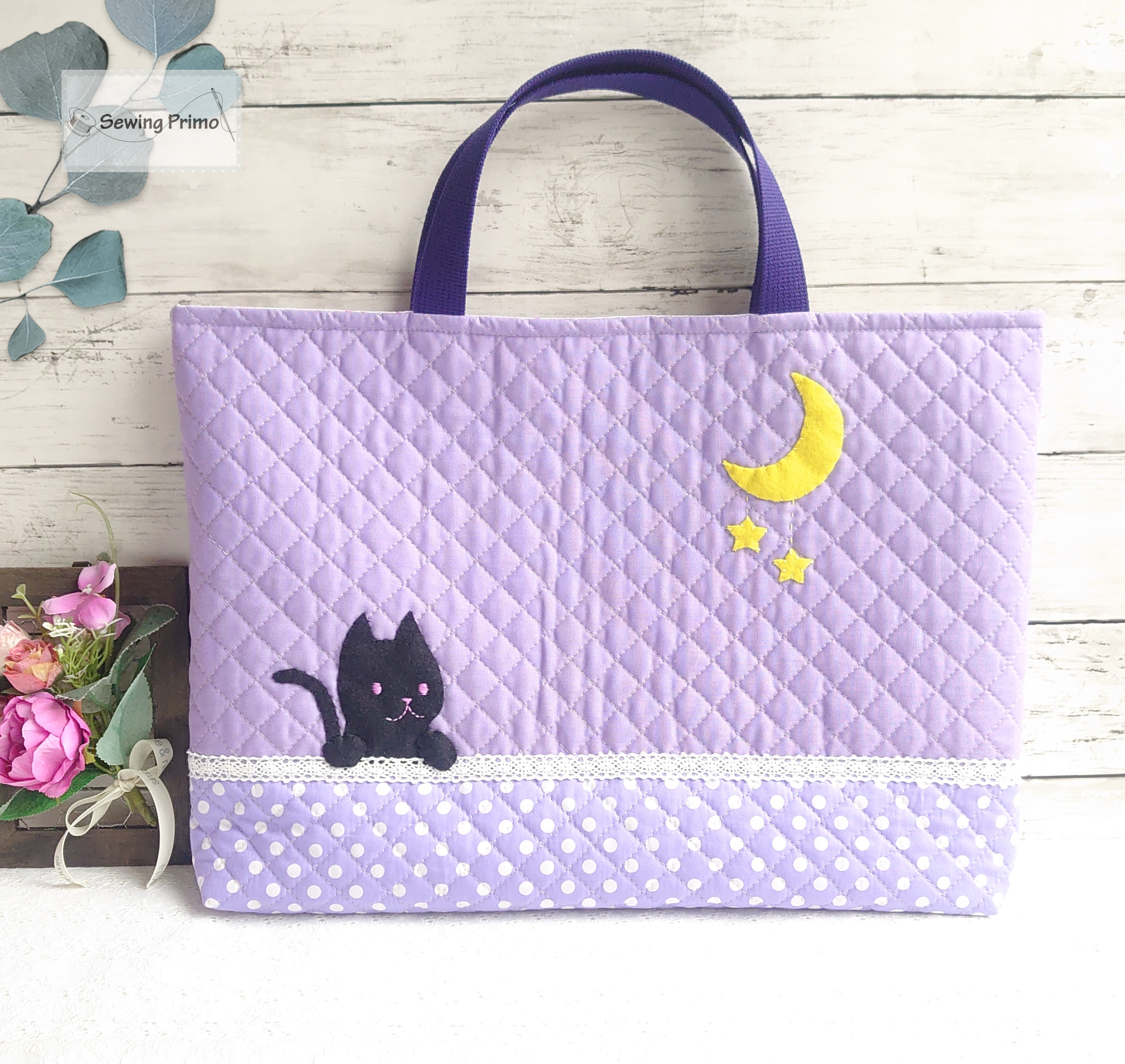 ほっこりねこちゃんのアップリケ レッスンバッグ/レッスンバッグ
