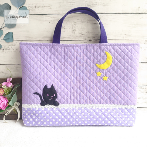 ほっこりねこちゃんのアップリケ レッスンバッグ/レッスンバッグ