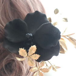 髪飾り　胡蝶蘭　コチョウラン　黒　ゴールド結婚式　ウェディング　成人式　ブライダル　ヘアアクセ　ヘッドドレス　 3枚目の画像