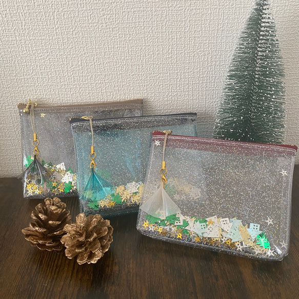 ＊Xmas＊【限定ギフト おまけ付き】シャカシャカ♪シェイカーミニポーチPVC クリアポーチ　ビニールポーチ 2枚目の画像