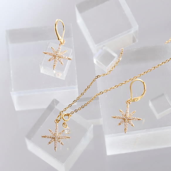 【再販】CZダイヤモンドスターバーストピアス～星の誕生～◇ゴールド【サージカルステンレス】金属アレルギー対応◇パヴェ 14枚目の画像