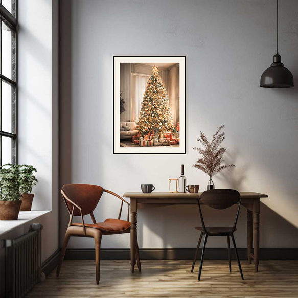 クリスマスツリーポスター 豪華な輝く光の大きなクリスマスツリー、贈り物に囲まれた暖かな楽しい時間 2枚目の画像