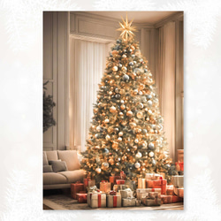 クリスマスツリーポスター 豪華な輝く光の大きなクリスマスツリー、贈り物に囲まれた暖かな楽しい時間 3枚目の画像