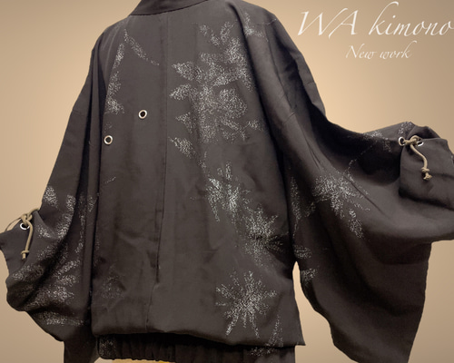 【Yosshii】着物リメイク　黒留袖　ボレロ　ショートジャケット　羽織 豪華金駒×向かい鳳凰×雲取り菊菱】黒留袖ハイネックドレス