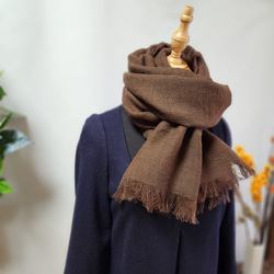 ふるふる★大判　ベルギーリネン　フリンジ　ストール　ブラウン　リネン　麻 高級ベルギーリネン100% 育てあげたフリンジ大判ストール ビター