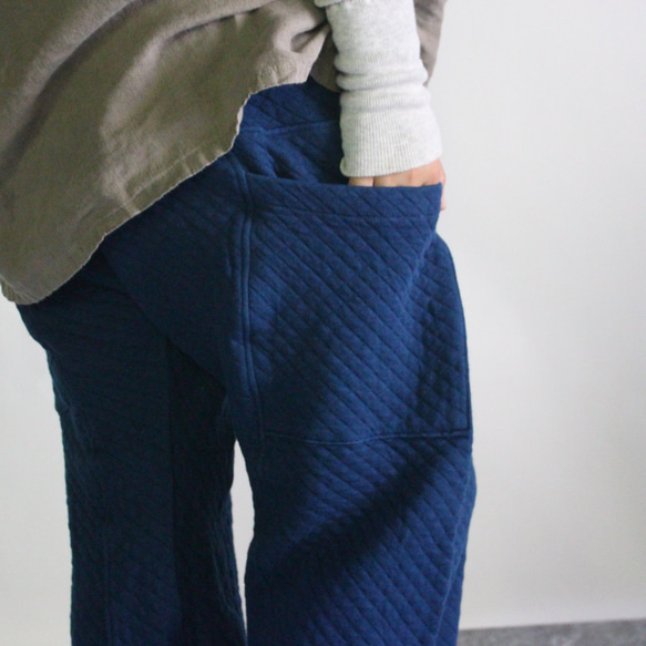 Quilt pants /群青色 草木染めオーガニックコットンキルトパンツ 藍染め 6枚目の画像