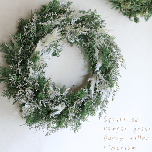 大きめ針葉樹のリース ＊ ホワイト ドライフラワー クリスマスリース