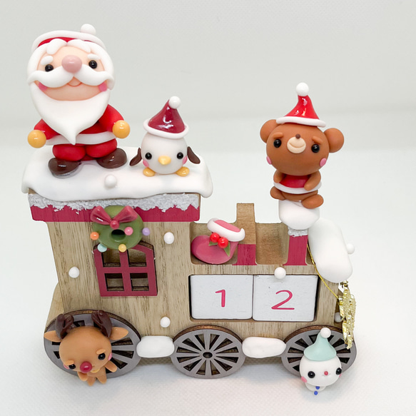 クリスマス　万年カレンダー　サンタクロース　雪だるま　snowman　ミニチュア　粘土細工　樹脂粘土　プレゼント　 1枚目の画像