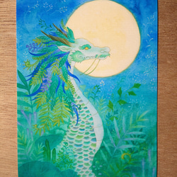 HYDE キャンバス画　絵画　アイモチーフ　目　お守り　龍　牡丹唐草 龍の絵2L絹目写真：【繁茂緑龍】 絵画 梅和えみ 通販 16829053