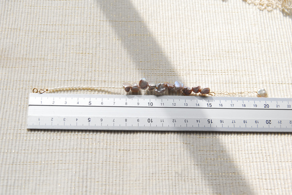 淡紫色粉紅罌粟和米形白珍珠手鍊 14kgf 第6張的照片