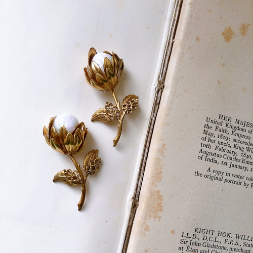 ✽ 雪アザミ ✽.｡.:* ヴィンテージ イヤリング【ピアスに変更可