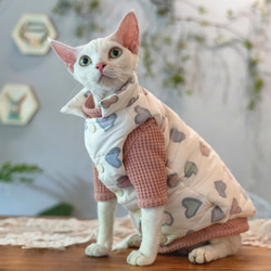 猫服 ペット服 ネコ 猫心柄コートセット スフィンクス ダウンジャケット セーターインナー 暖かい 厚手 防寒 冬 1枚目の画像