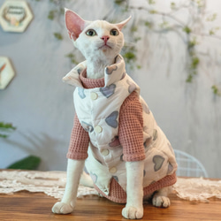 猫服 ペット服 ネコ 猫心柄コートセット スフィンクス ダウンジャケット セーターインナー 暖かい 厚手 防寒 冬 2枚目の画像