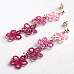 [訂做] 梭織蕾絲花朵耳環&lt;哥德粉紅&gt; 第2張的照片