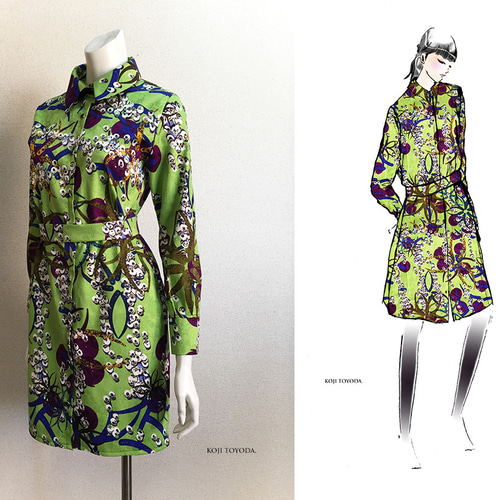 1点もの・デザイン画付き】綿プリントストレッチジャガード生地シャツ  