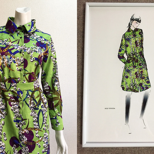1点もの・デザイン画付き】綿プリントストレッチジャガード生地シャツ 