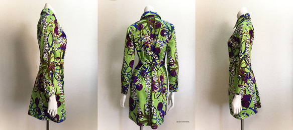 【1点もの・デザイン画付き】綿プリントストレッチジャガード生地シャツ型ワンピース（KOJI TOYODA） 3枚目の画像