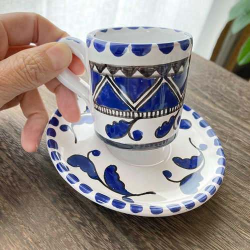 エスプレッソカップ＆ソーサー マヨリカ焼き イタリア陶器