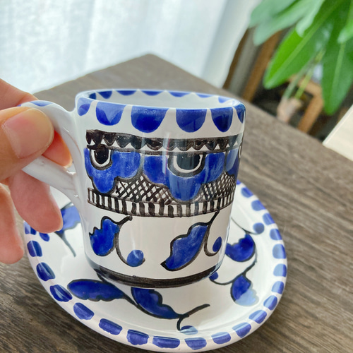 エスプレッソカップ＆ソーサー マヨリカ焼き イタリア陶器