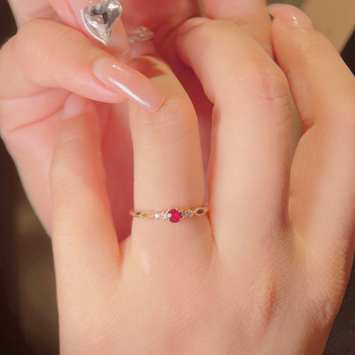 天然ダイヤモンド付きルビーリングk18 指輪・リング パール大好き(購入  