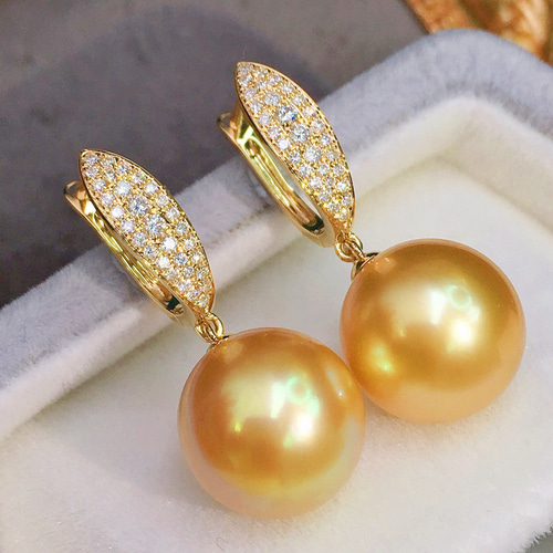 高級】南洋真珠 ダイヤモンド付きピアスk18