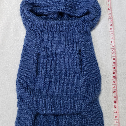 小型犬　フード付きセーター お年玉セール〉下記より2割引❤️犬用 手編み 青色模様編みフード付き