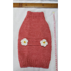 〈お年玉セール〉下記より2割引❤️犬用　手編み　赤地、白花ベルト付きセーター 1枚目の画像