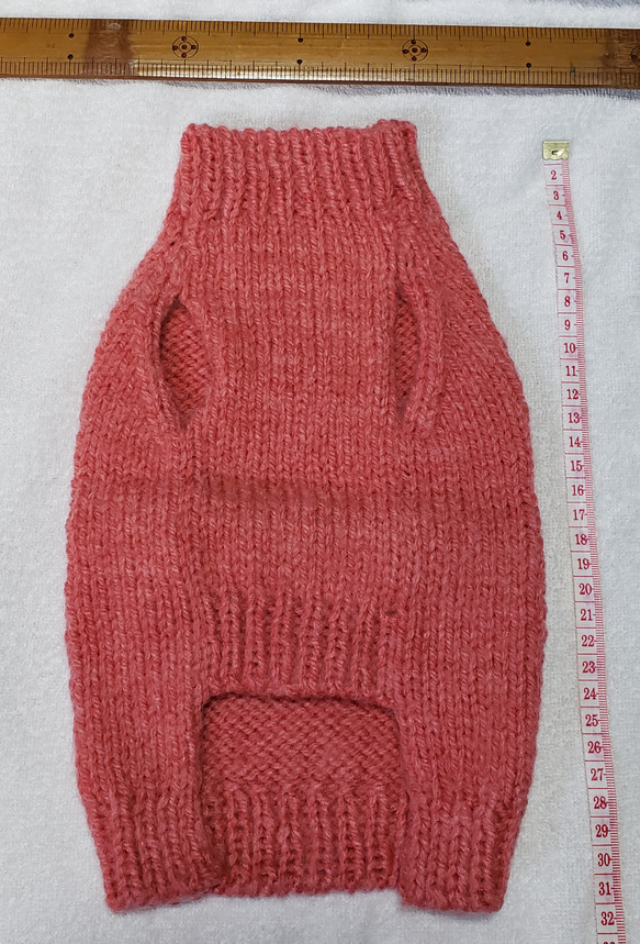 〈お年玉セール〉下記より2割引❤️犬用　手編み　赤地、白花ベルト付きセーター 3枚目の画像