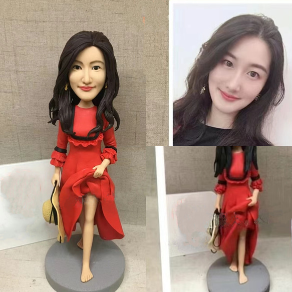 【オーダーメイド】3D肖像画 似顔絵 人形 フィギュア/彼氏彼女 誕生日ケーキトッパー 記念日カップル 友達 プレゼント 1枚目の画像