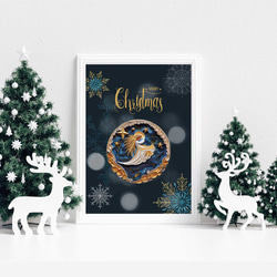 北欧エンジェル・聖夜を照らす天使のオーラ - 心が落ち着く美しいクリスマスブルーアートポスター 3枚目の画像