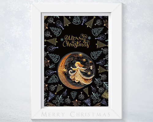 北欧風幻想アート『星降る夜のエンジェル』クリスマスポスター