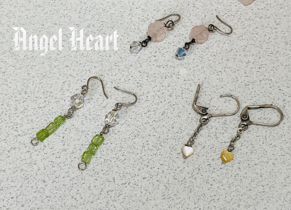 ～Angel　Heart～水晶、ローズクォーツ、ペリドットなど　3点セット　天然石　ピアス　半額以下 2枚目の画像