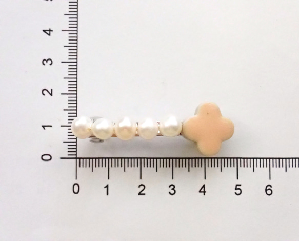 淡水珍珠✕四葉草陶瓷髮夾　桃色　６月誕生石　❊空郵台灣5-7天 第9張的照片