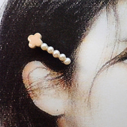淡水珍珠✕四葉草陶瓷髮夾　桃色　６月誕生石　❊空郵台灣5-7天 第8張的照片