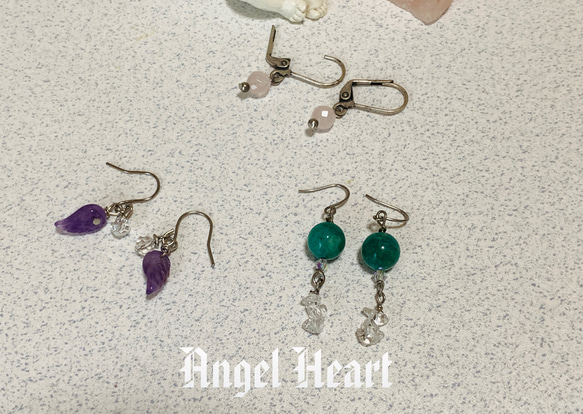 ～Angel　Heart～水晶、ローズクォーツ、アメジスト、アマゾナイトなど　3点セット　天然石　ピアス　半額以下 2枚目の画像