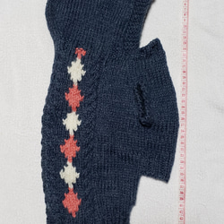 〈お年玉セール〉下記より2割引❤️犬用　手編み　グレー編み込みひし形ピンク白模様編みセーター 6枚目の画像