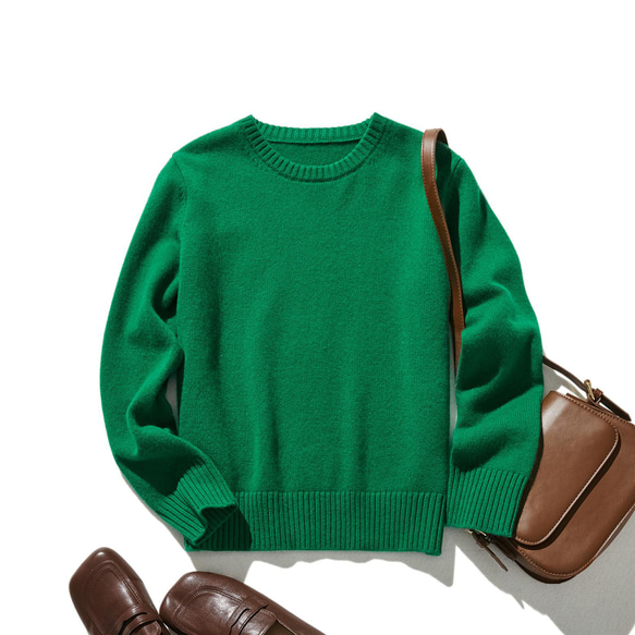 ★即納★毎日だって着たくなる メリノウールを100％使用セーター　プルオーバー　グリーン　231102-4 1枚目の画像