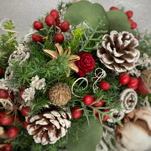 動物の森のクリスマスリースとスワッグ❁⃘*.゜⋆.*⃝̥◌̥ 🈹 早割🎄森の香り赤実物 クリスマスハーフリース クリスマス