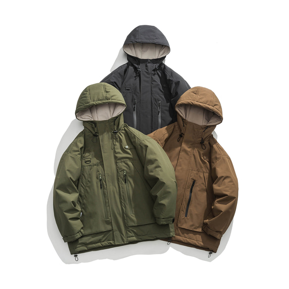 秋冬新品 綿入れフード付きジャケット メンズ 無地 レトロ 暖かい服 