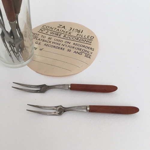 mini fork アンティークデザートフォーク ハンドルウッド レトロ 
