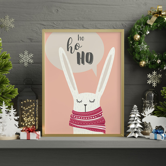 北欧のクリスマスポスター / i1639 / サンタクロースやトナカイ、うさぎ、靴下やプレゼント　インテリアポスター 1枚目の画像