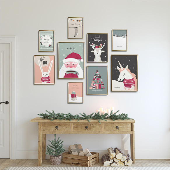 北欧のクリスマスポスター / i1639 / サンタクロースやトナカイ、うさぎ、靴下やプレゼント　インテリアポスター 7枚目の画像