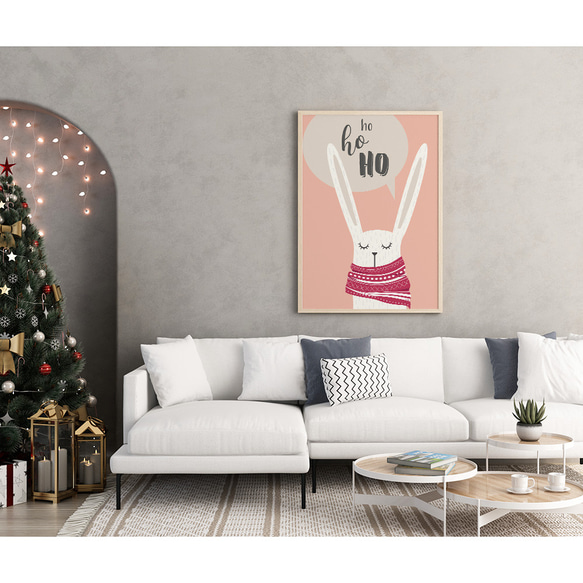 北欧のクリスマスポスター / i1639 / サンタクロースやトナカイ、うさぎ、靴下やプレゼント　インテリアポスター 2枚目の画像