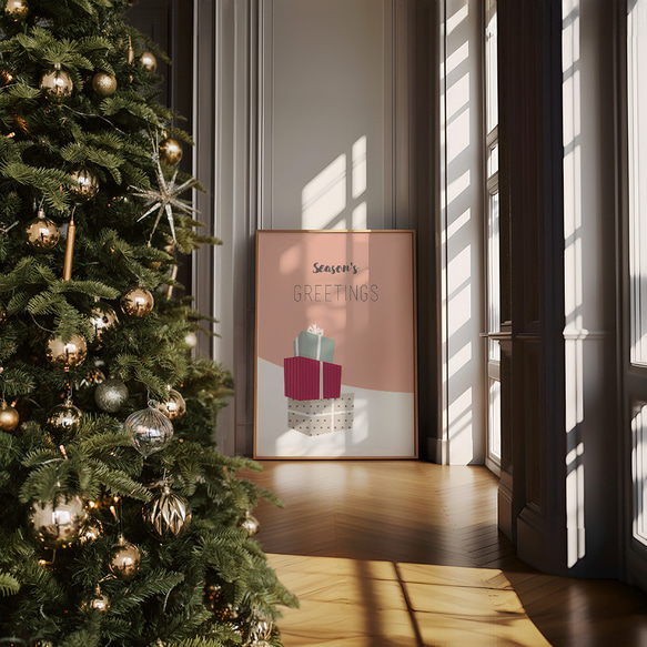 北欧のクリスマスポスター / i1636 / サンタクロースやトナカイ、うさぎ、靴下やプレゼント　インテリアポスター 4枚目の画像