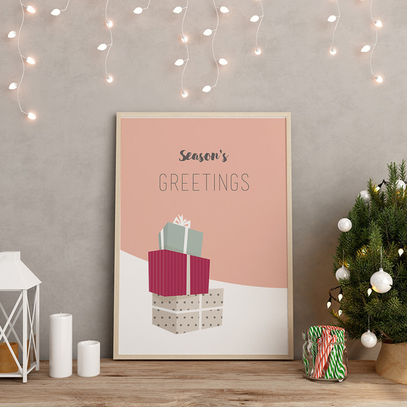 北欧のクリスマスポスター / i1636 / サンタクロースやトナカイ、うさぎ、靴下やプレゼント　インテリアポスター 2枚目の画像